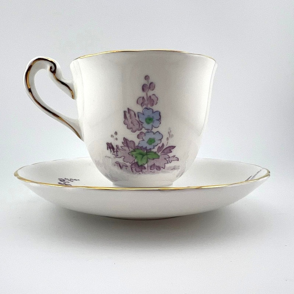 Vtg New Chelsea Staffs Alicia Cup Saucer Set Bone China England Floral Gold Rim